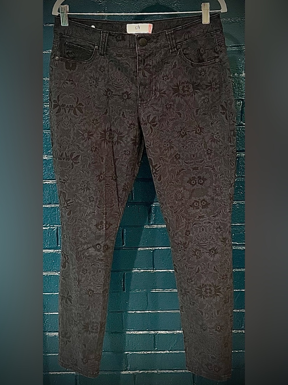 Cabi California Black Floral Jacquard Skinny Jeans